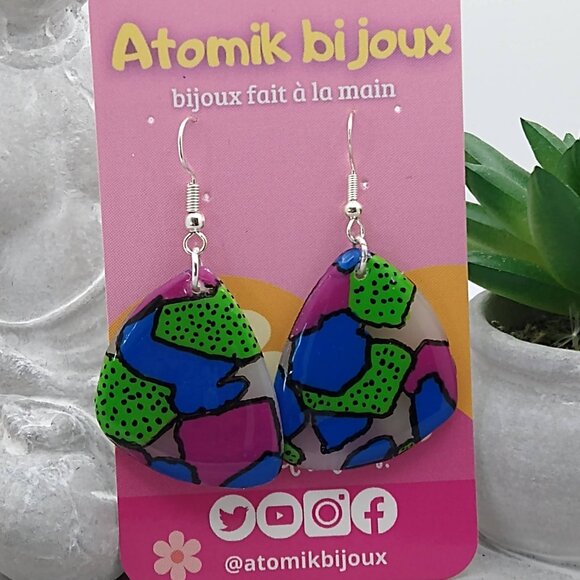 Boucles d’oreilles en pâte polymère faites à la main de couleur multicolore - Picture 3 of 7